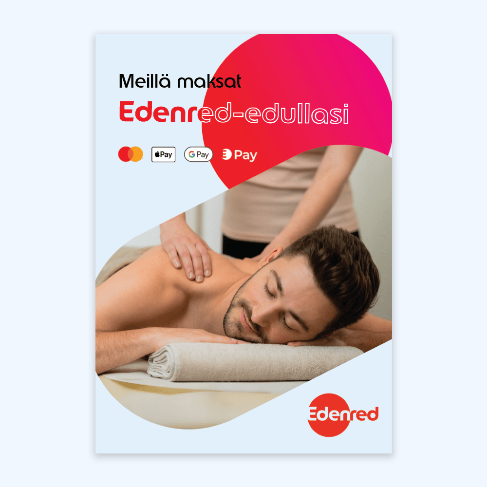 Mies hieronnassa, Edenred-logo ja kehotus maksamaan