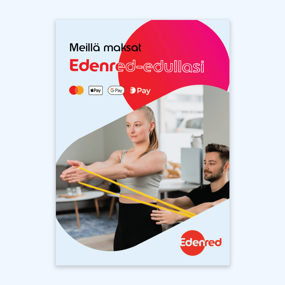 Nainen fysioterapeutin luona, Edenred-logo ja kehotus maksamaan