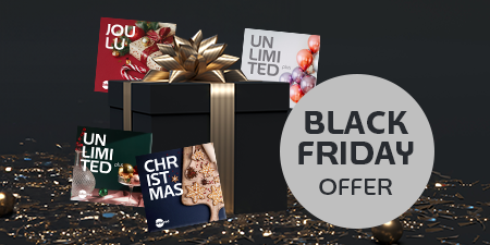 Cover of the Delicard Black Week promotional campaign with gift cards and a black gift box